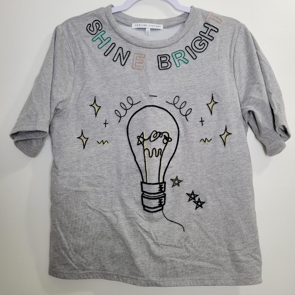 English Factory Embroidered Short Sleeve Gray‎ Tee Shirts M